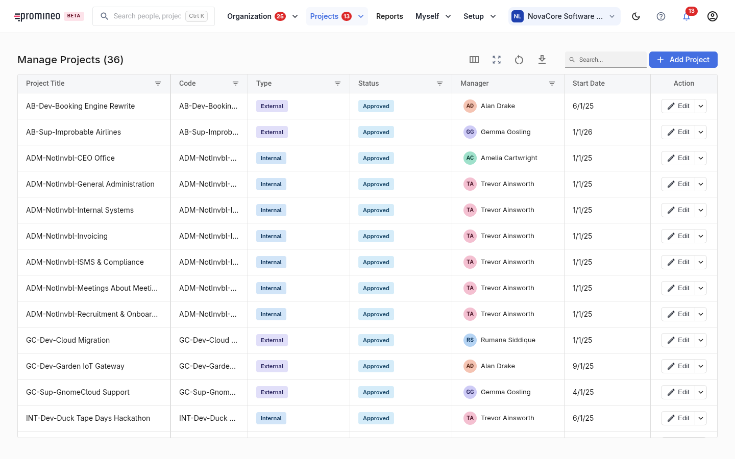 Manage projects