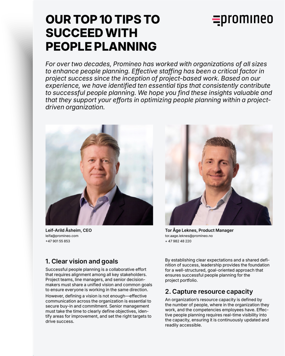 Promineo CEO Leif-Arild Åsheim and Product Manager Tor Åge Leknes — preview of the 10 tips PDF